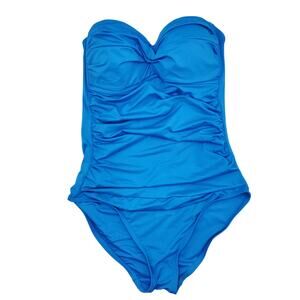 Anne Cole Live in Color Blue Twist Front Shirred Bandeau One-Piece Swimsuit Sz 6